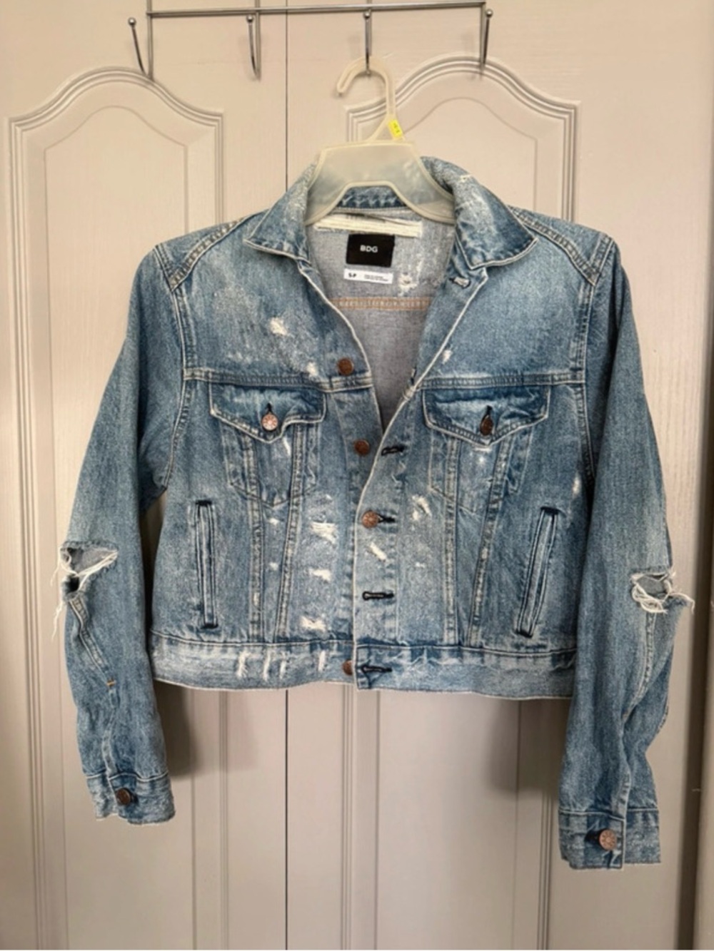 Urban Outfitters- BDG Distressed Light Blue Cropped Denim Jacket